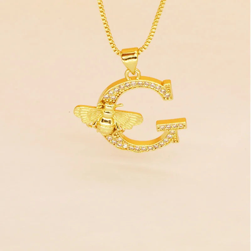 🐝 Gold Diamante Bee Initial Necklace 🐝