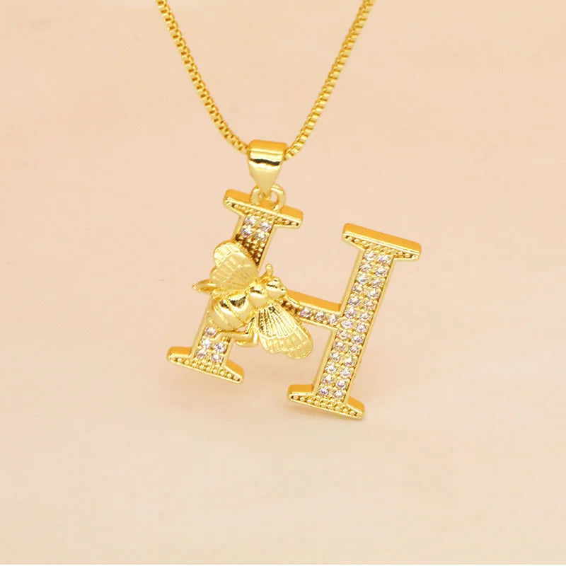 🐝 Gold Diamante Bee Initial Necklace 🐝