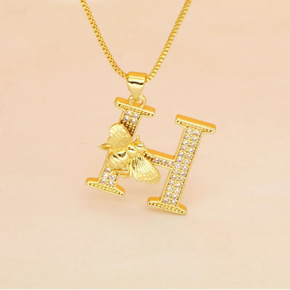 🐝 Gold Diamante Bee Initial Necklace 🐝