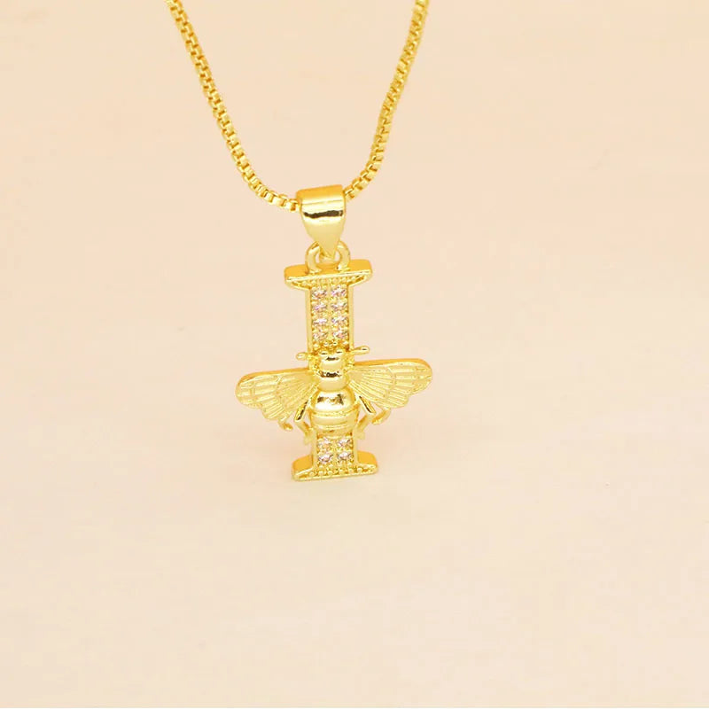 🐝 Gold Diamante Bee Initial Necklace 🐝