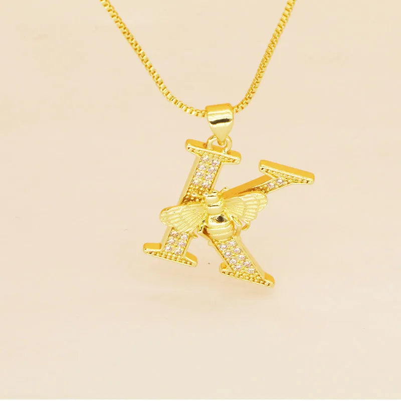 🐝 Gold Diamante Bee Initial Necklace 🐝