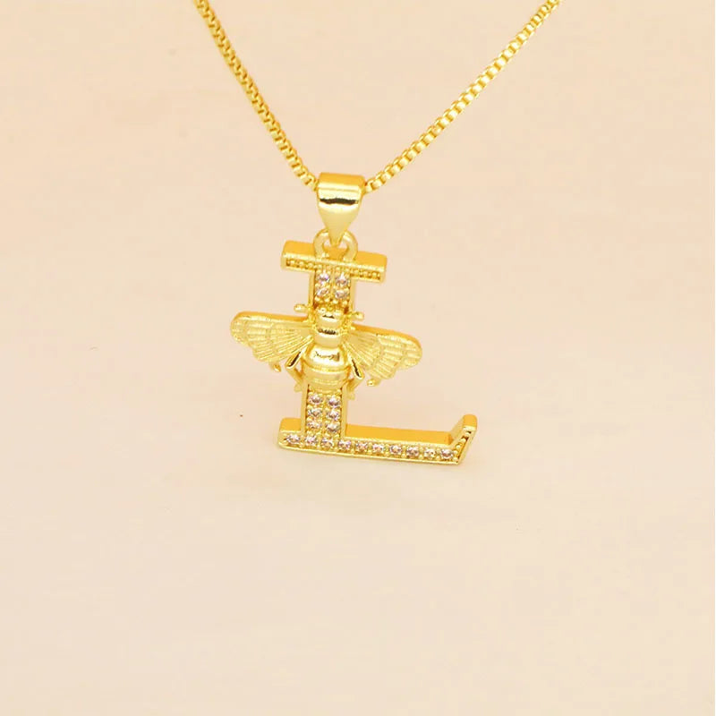 🐝 Gold Diamante Bee Initial Necklace 🐝