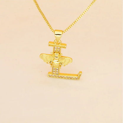 🐝 Gold Diamante Bee Initial Necklace 🐝