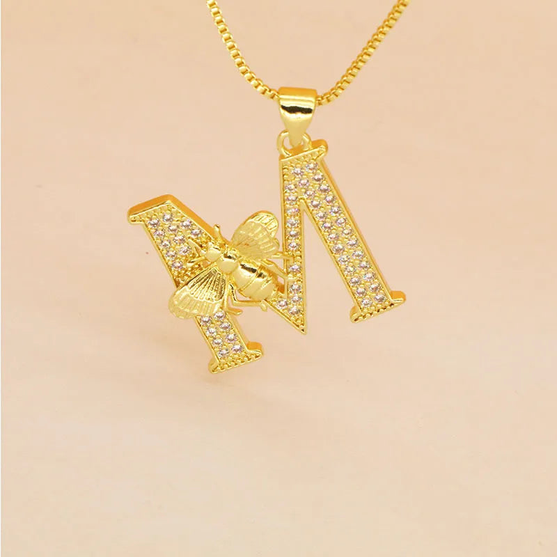 🐝 Gold Diamante Bee Initial Necklace 🐝