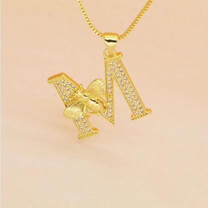 🐝 Gold Diamante Bee Initial Necklace 🐝