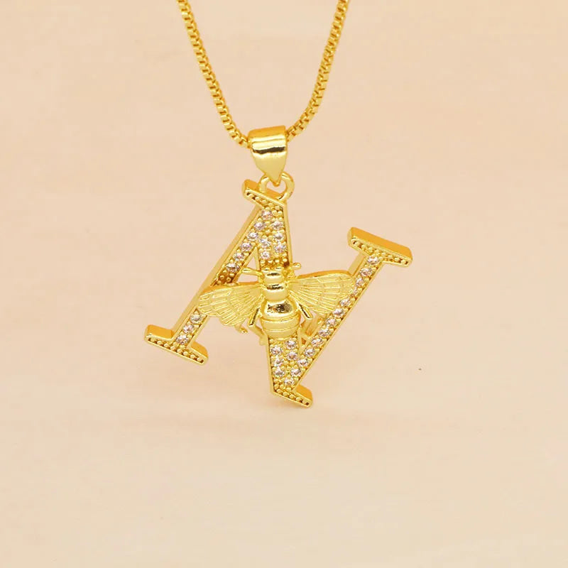 🐝 Gold Diamante Bee Initial Necklace 🐝