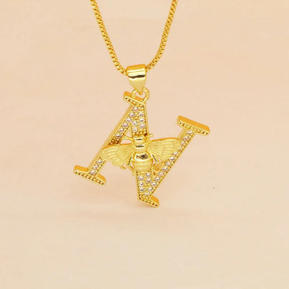 🐝 Gold Diamante Bee Initial Necklace 🐝