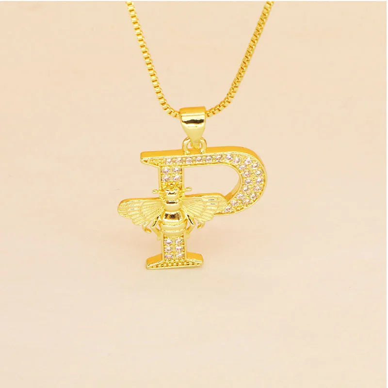 🐝 Gold Diamante Bee Initial Necklace 🐝