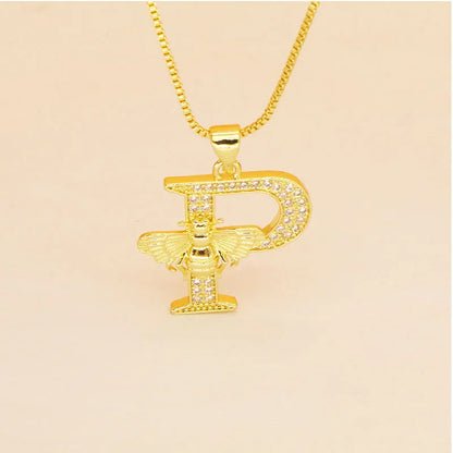 🐝 Gold Diamante Bee Initial Necklace 🐝