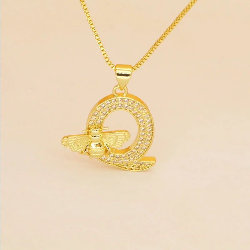 🐝 Gold Diamante Bee Initial Necklace 🐝