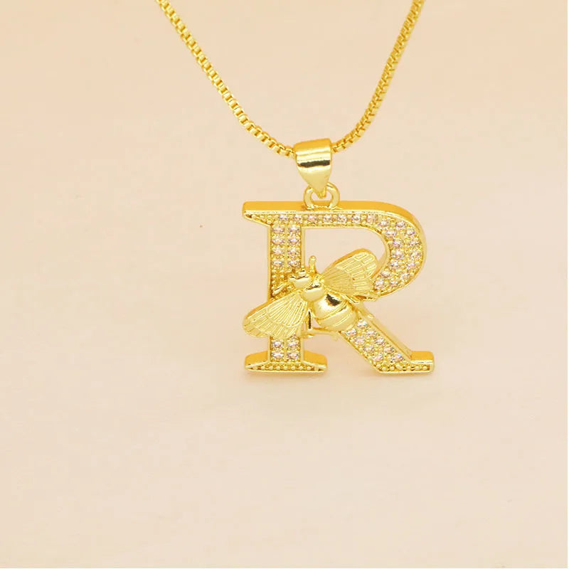🐝 Gold Diamante Bee Initial Necklace 🐝
