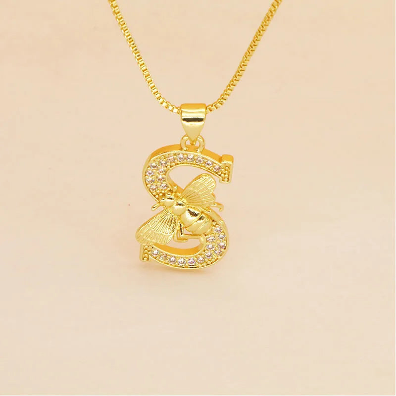 🐝 Gold Diamante Bee Initial Necklace 🐝