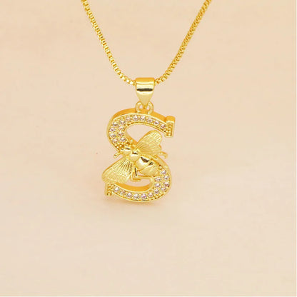 🐝 Gold Diamante Bee Initial Necklace 🐝
