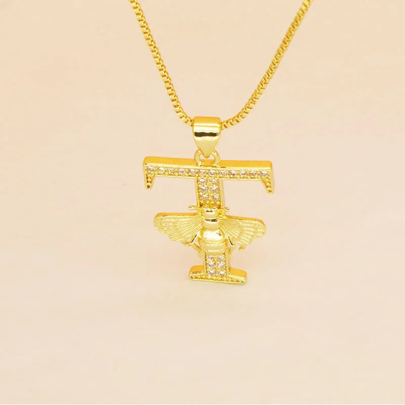 🐝 Gold Diamante Bee Initial Necklace 🐝
