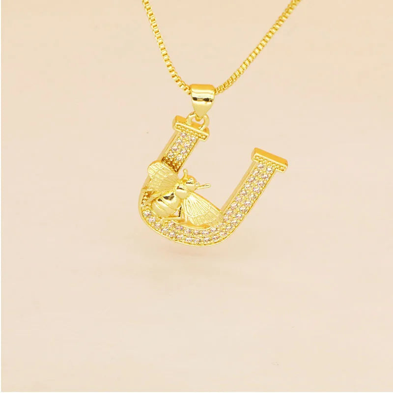 🐝 Gold Diamante Bee Initial Necklace 🐝