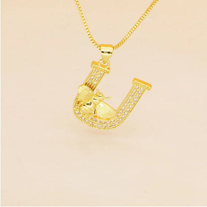 🐝 Gold Diamante Bee Initial Necklace 🐝