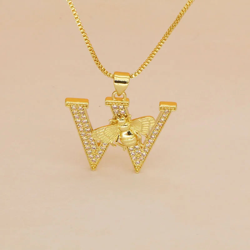🐝 Gold Diamante Bee Initial Necklace 🐝