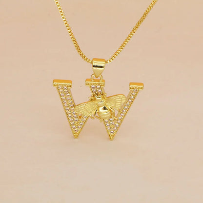 🐝 Gold Diamante Bee Initial Necklace 🐝