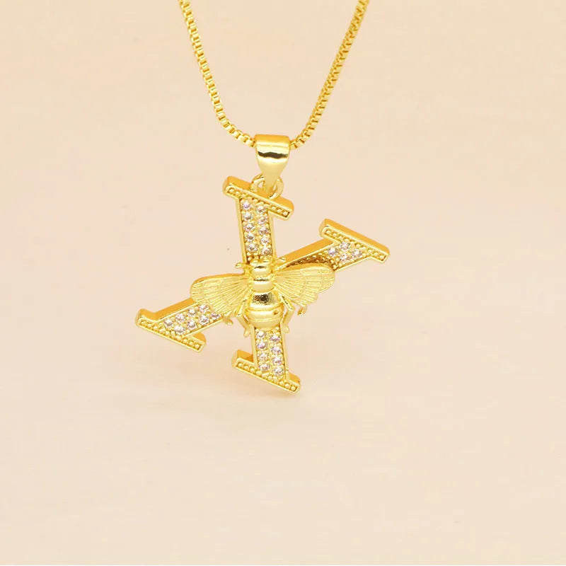 🐝 Gold Diamante Bee Initial Necklace 🐝