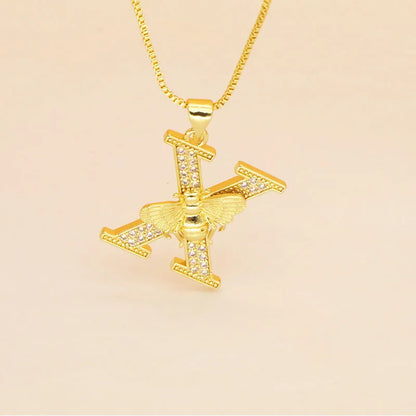 🐝 Gold Diamante Bee Initial Necklace 🐝