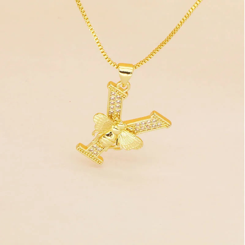 🐝 Gold Diamante Bee Initial Necklace 🐝