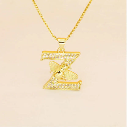 🐝 Gold Diamante Bee Initial Necklace 🐝