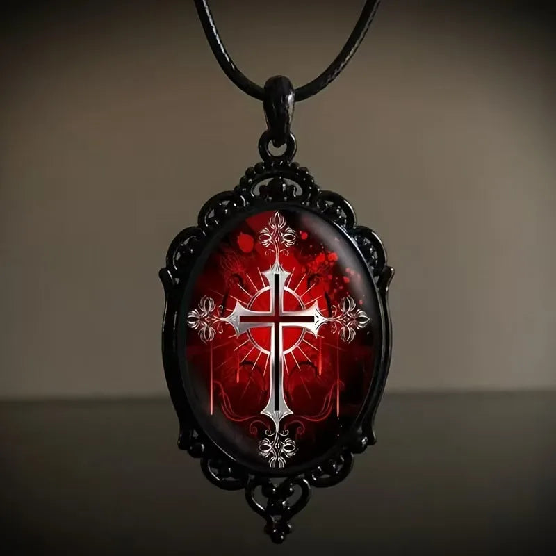 🖤❤️ Retro Gothic Black & Red Cross Pendant ❤️🖤