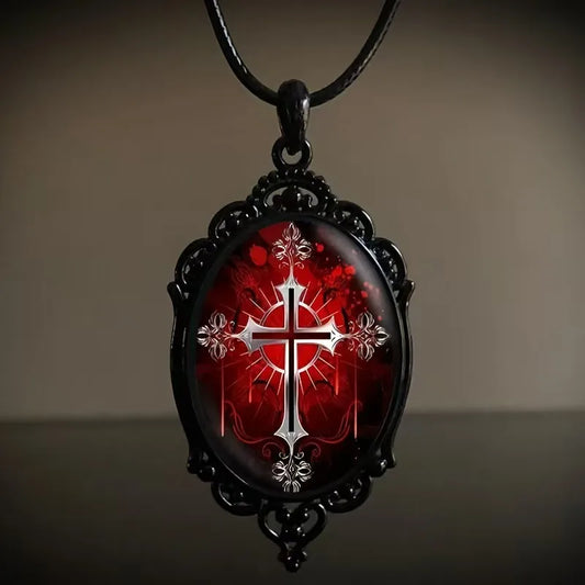 🖤❤️ Retro Gothic Black & Red Cross Pendant ❤️🖤