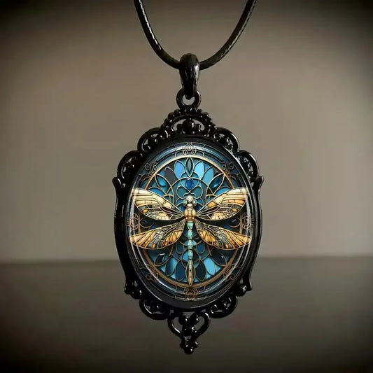 ✨ Retro Dragonfly Oval Pendant Necklace ✨