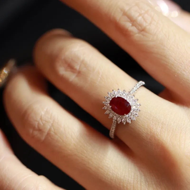 ❤️ Sterling Silver 925 Blood Red Geometric Ring ❤️