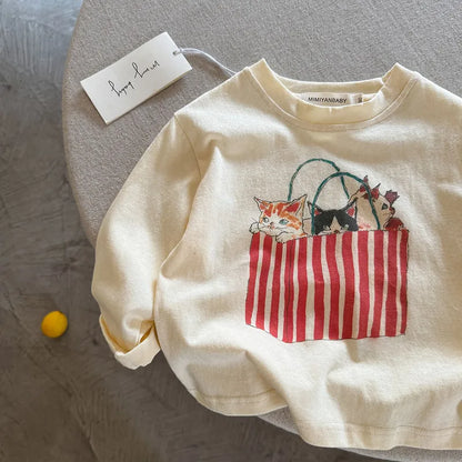 🐝🐶🐱 Children’s Cartoon Long Sleeve Cotton T-Shirt 🐱🐶🐝