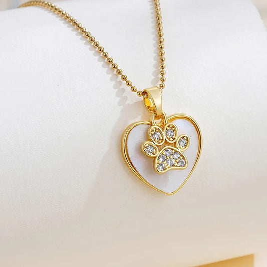 🐾 Paw Print Heart Pendant Necklace 🐾