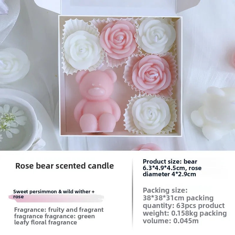 🕯️🐻 Romantic Bear & Flowers 3D Scented Candle Gift Set 🐻🕯️