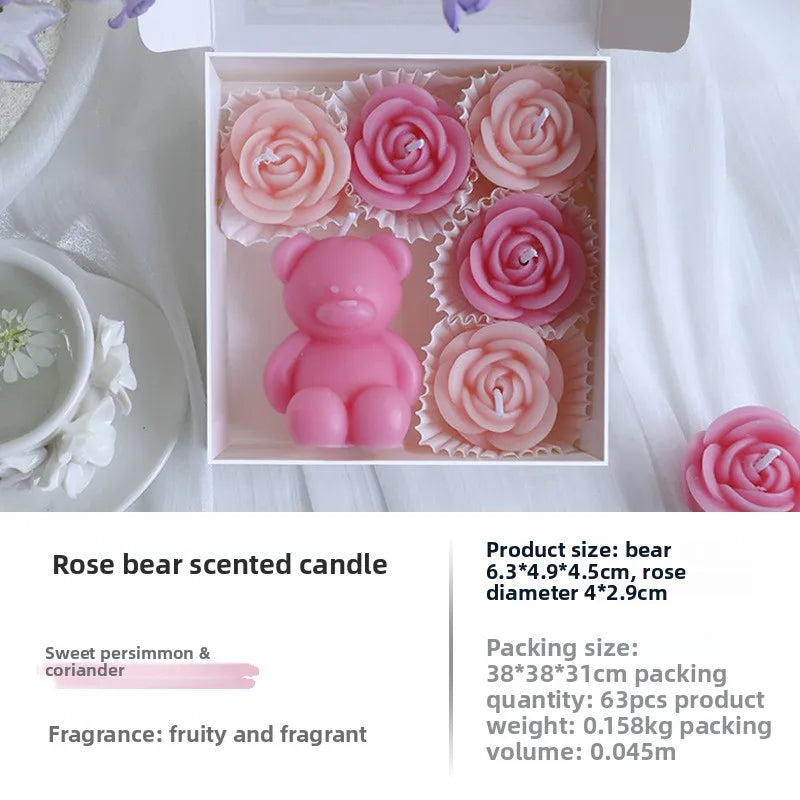 🕯️🐻 Romantic Bear & Flowers 3D Scented Candle Gift Set 🐻🕯️