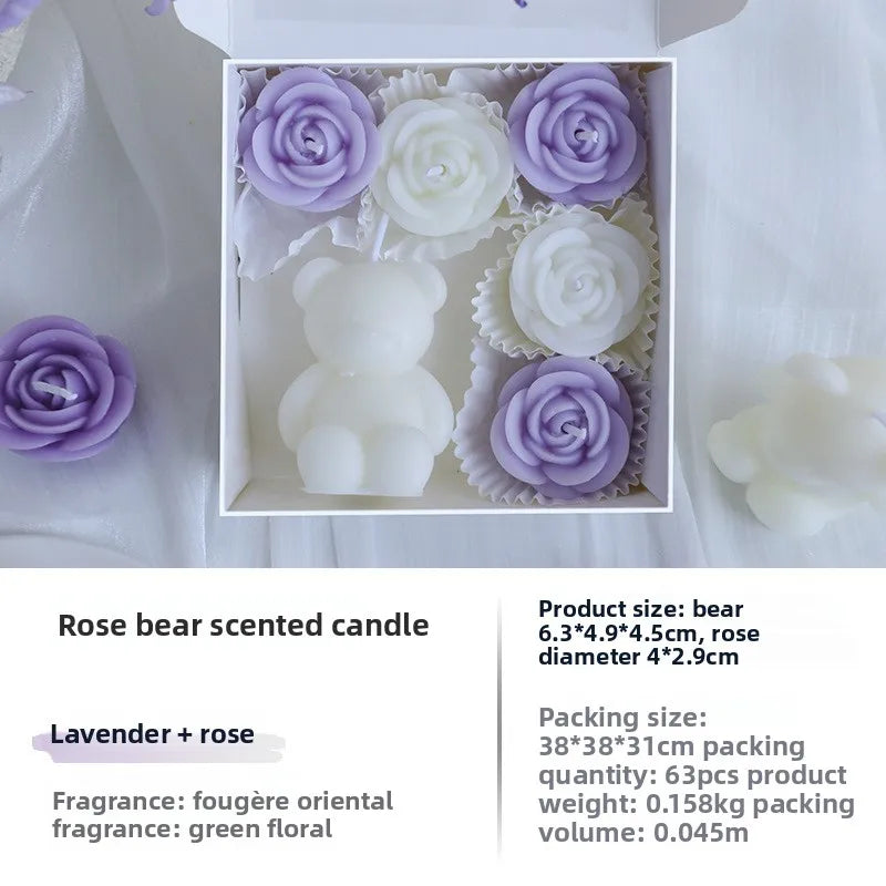 🕯️🐻 Romantic Bear & Flowers 3D Scented Candle Gift Set 🐻🕯️