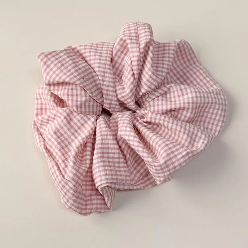 🌸 Sweet Pink Plaid Hair Band & Scrunchie Set 🌸