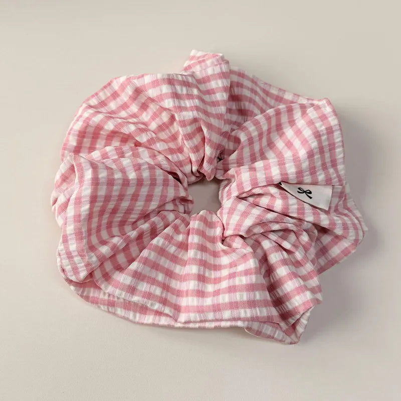 🌸 Sweet Pink Plaid Hair Band & Scrunchie Set 🌸