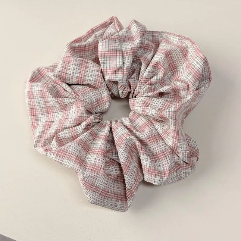 🌸 Sweet Pink Plaid Hair Band & Scrunchie Set 🌸