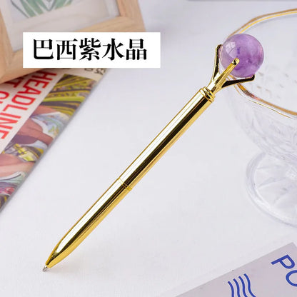🖊️💎 Silver Natural Stone & Gold Sphere Crystal Ballpoint Pens 💎🖊️