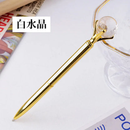 🖊️💎 Silver Natural Stone & Gold Sphere Crystal Ballpoint Pens 💎🖊️