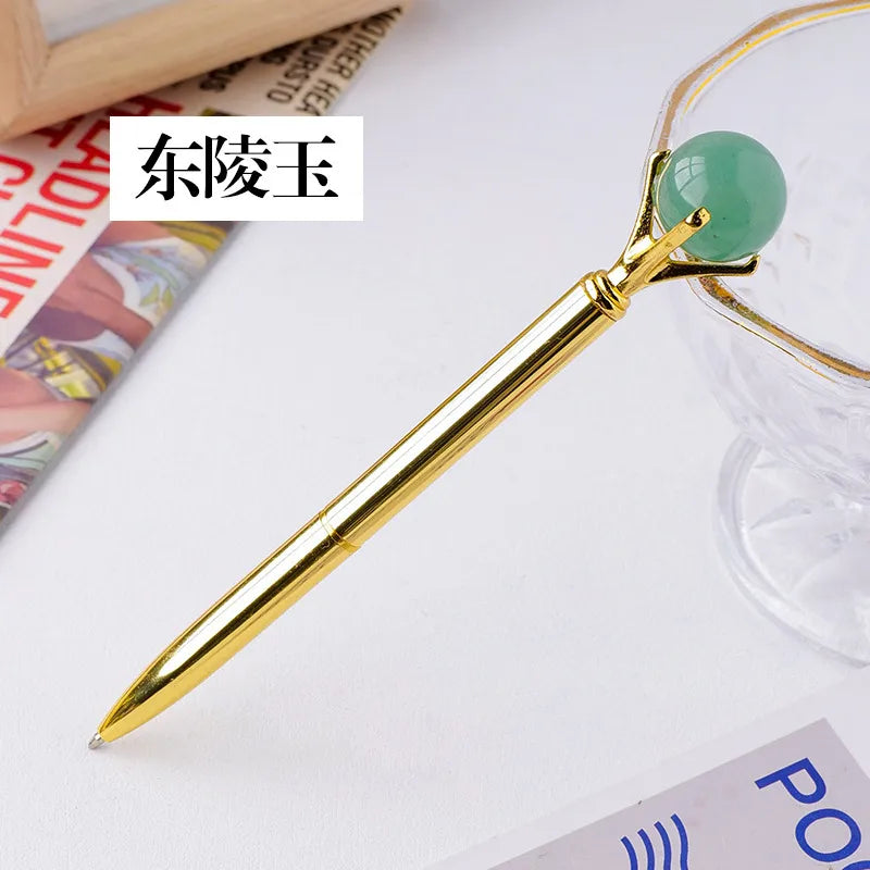 🖊️💎 Silver Natural Stone & Gold Sphere Crystal Ballpoint Pens 💎🖊️