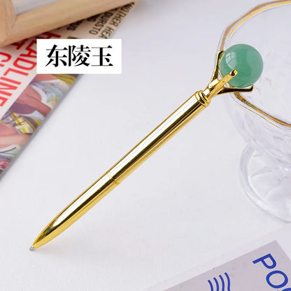 🖊️💎 Silver Natural Stone & Gold Sphere Crystal Ballpoint Pens 💎🖊️