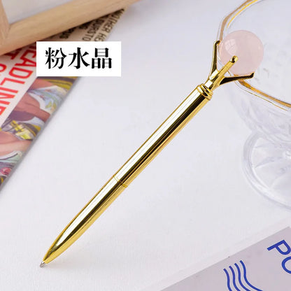 🖊️💎 Silver Natural Stone & Gold Sphere Crystal Ballpoint Pens 💎🖊️