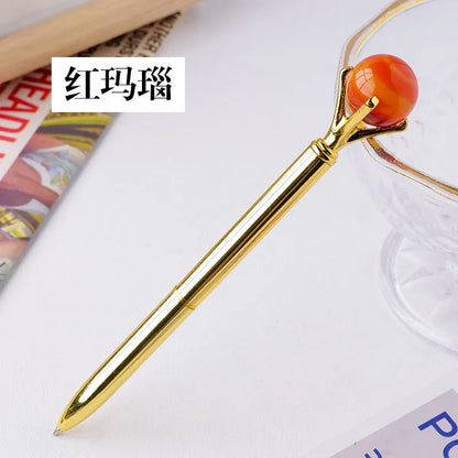 🖊️💎 Silver Natural Stone & Gold Sphere Crystal Ballpoint Pens 💎🖊️