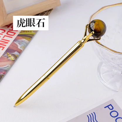 🖊️💎 Silver Natural Stone & Gold Sphere Crystal Ballpoint Pens 💎🖊️
