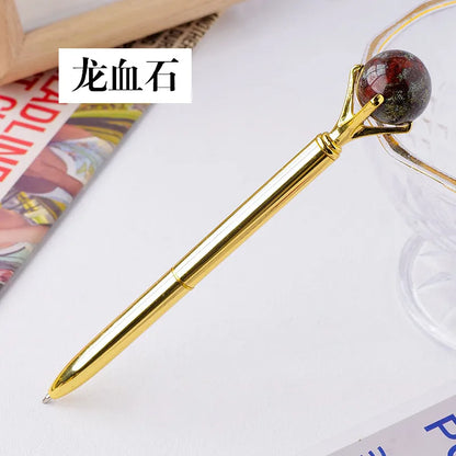 🖊️💎 Silver Natural Stone & Gold Sphere Crystal Ballpoint Pens 💎🖊️