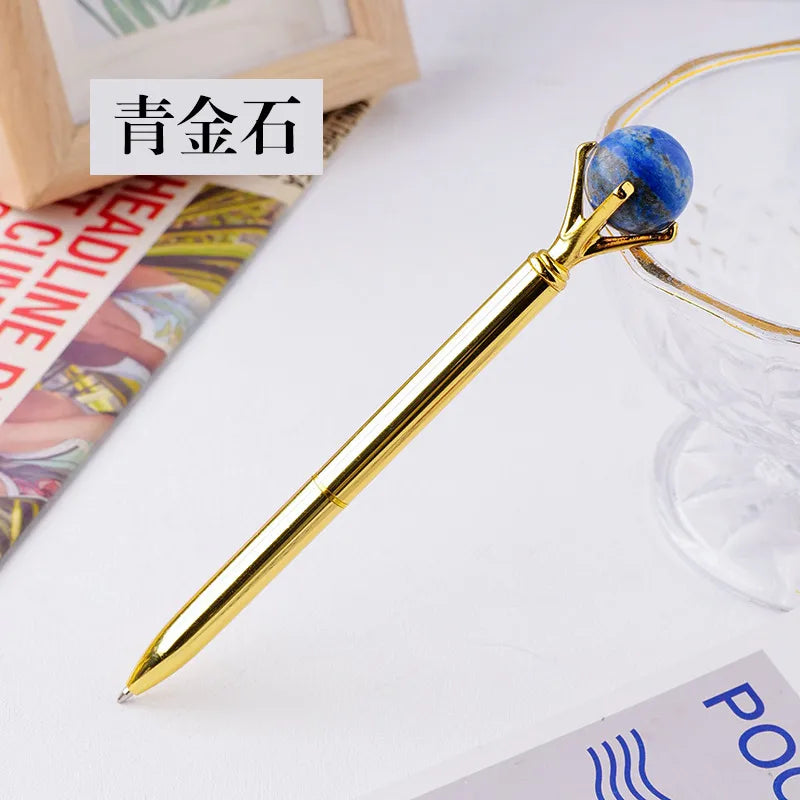 🖊️💎 Silver Natural Stone & Gold Sphere Crystal Ballpoint Pens 💎🖊️