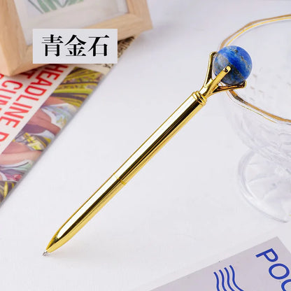 🖊️💎 Silver Natural Stone & Gold Sphere Crystal Ballpoint Pens 💎🖊️