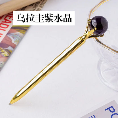 🖊️💎 Silver Natural Stone & Gold Sphere Crystal Ballpoint Pens 💎🖊️