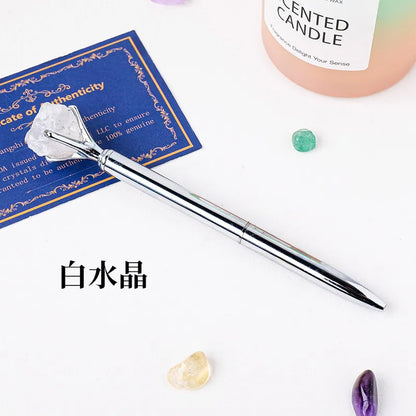 🖊️💎 Silver Natural Stone & Gold Sphere Crystal Ballpoint Pens 💎🖊️
